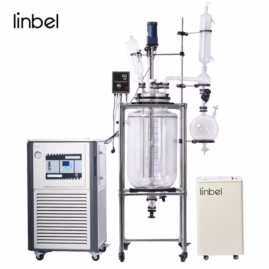 Lab Chemical Jacketed Glass Reactor 5L 10L 20L 50L100L 200L Double-Layer Glass Reactor Vessel with Heater Chiller
